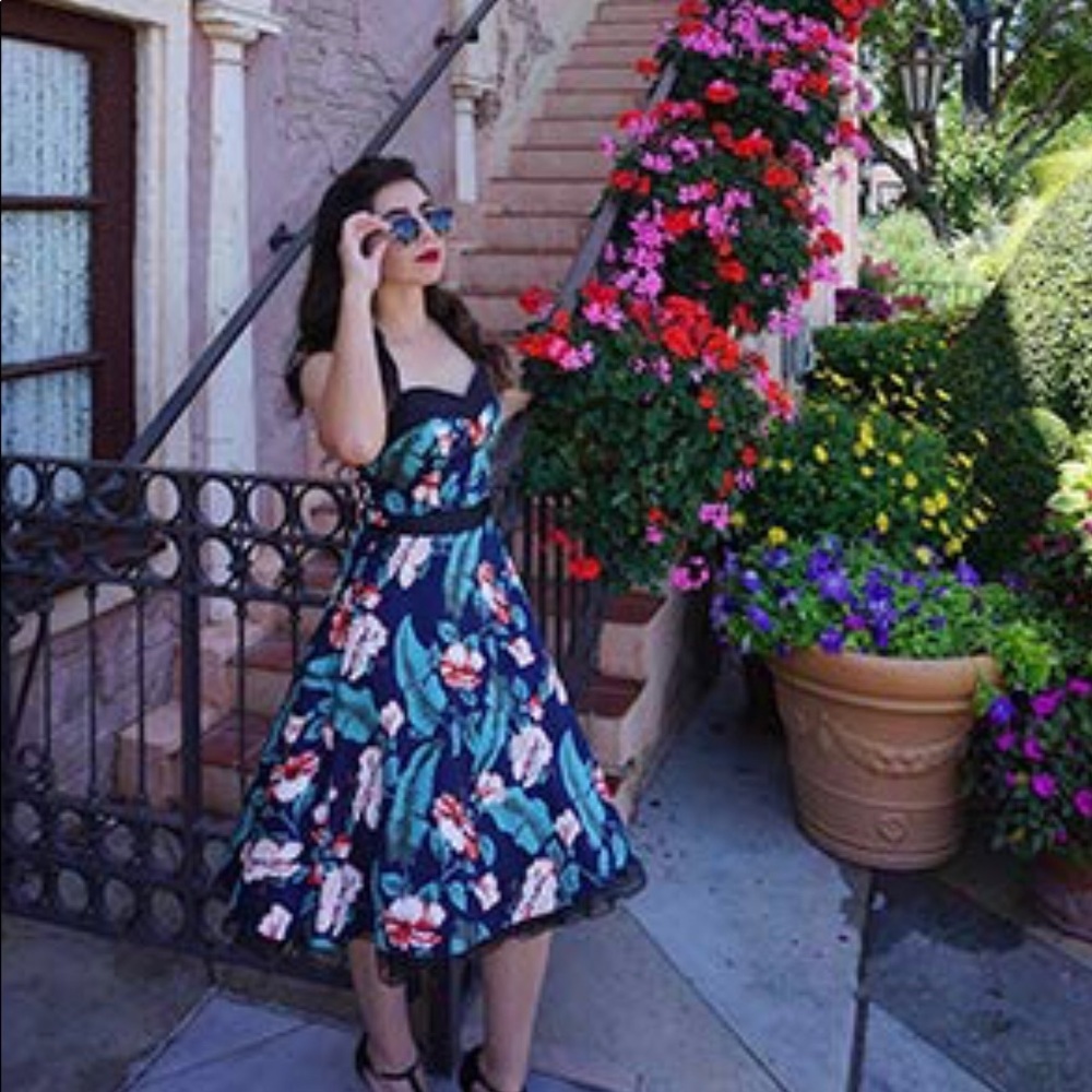 Vintage 50s style tropical print halter dress